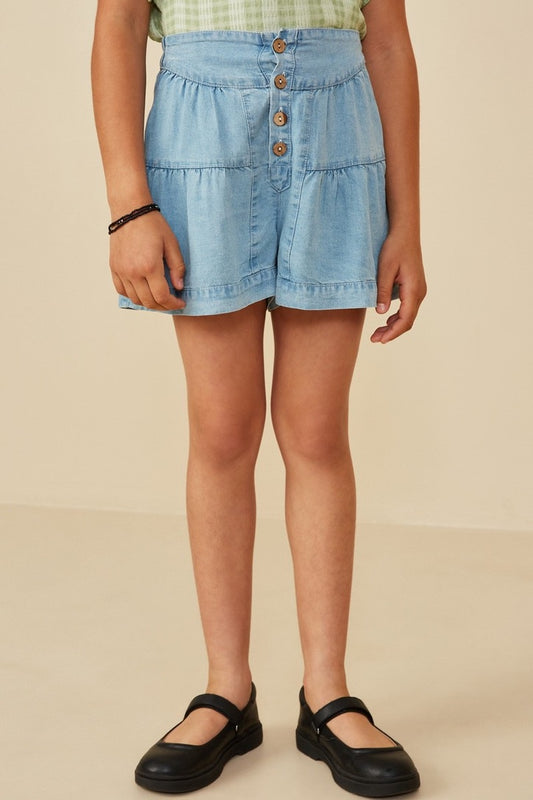 Girls Button Detail Tiered Wideleg Tencel Shorts