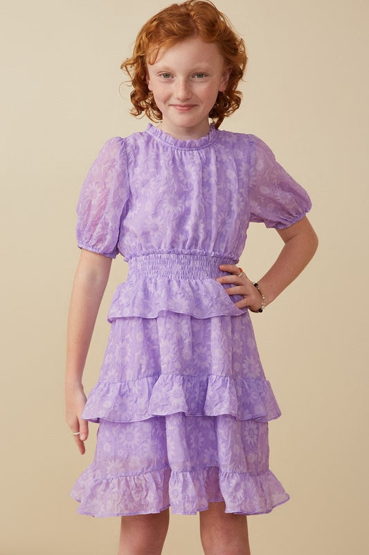 Girls Waterfall Ruffled Chiffon Dress Lavender