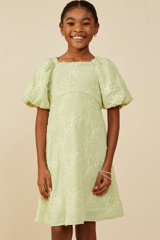 Sage Flower Puff Sleeve Dress