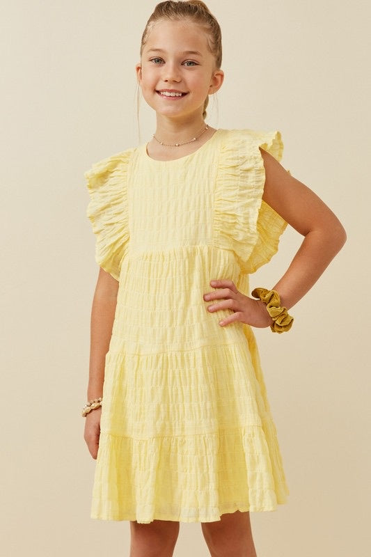 Girls Lemon Shadow Texture Exaggerated Ruffle Dress