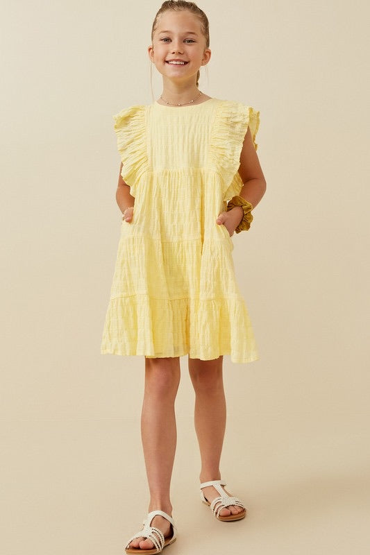 Girls Lemon Shadow Texture Exaggerated Ruffle Dress