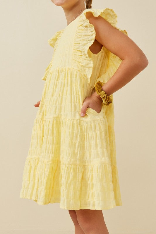 Girls Lemon Shadow Texture Exaggerated Ruffle Dress
