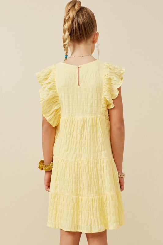 Girls Lemon Shadow Texture Exaggerated Ruffle Dress