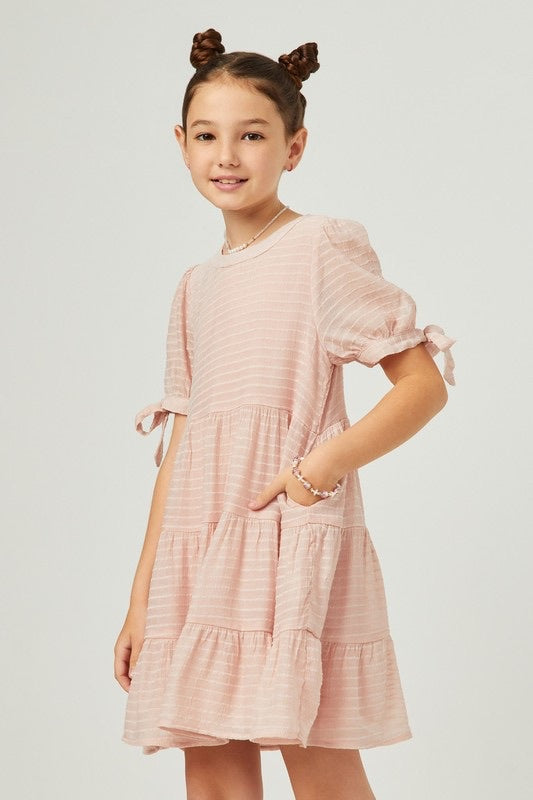 Girls Blush Tie Sleeve Dress