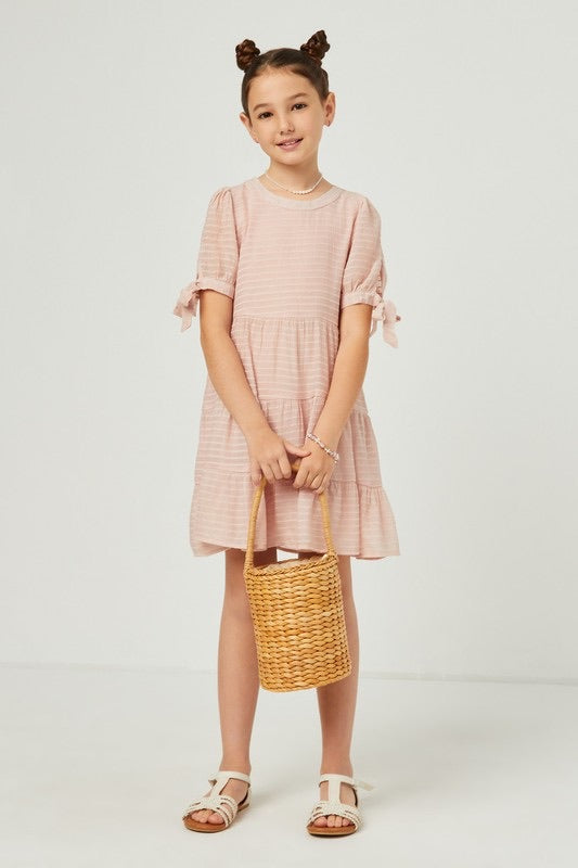 Girls Blush Tie Sleeve Dress