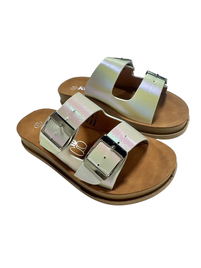 KG White Holographic Footbed Sandals