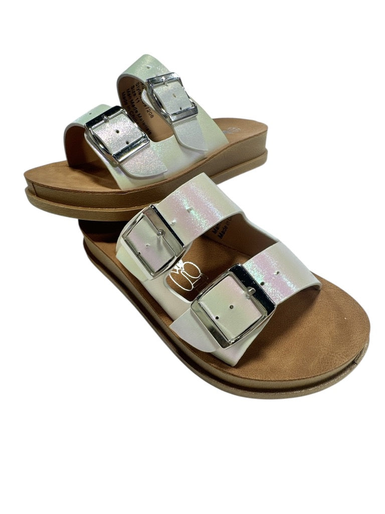 KG White Holographic Footbed Sandals