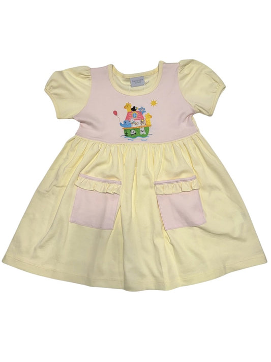 Squiggles Noah's Ark 2x2 Girls Yellow Popover Pocket Dress
