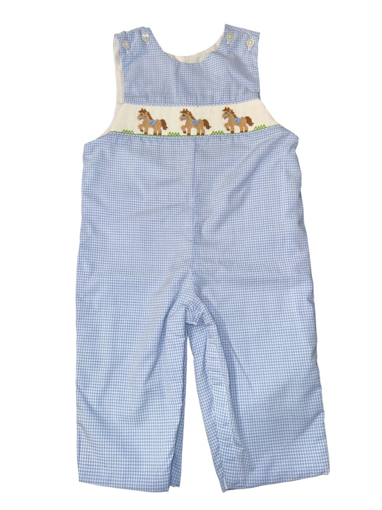Petit Bebe Horses Blue Gingham Long JonJon