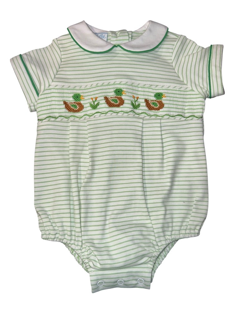 Petit Bebe Mallard Ducks Green Knit Stripe Bubble