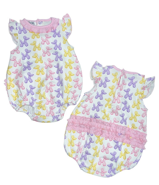 Pink Balloon Dogs Print Ruffle Bubble
