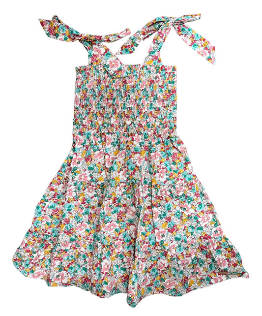 Smocked Bodice Tiered Floral Midi Dress