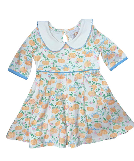 SB Fall Bow Pumpkin Proper Picot Pleat Dress