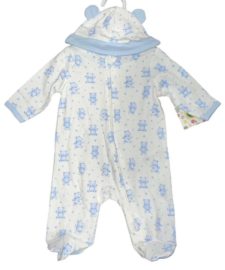 Blue Bear Printed Footie w/Hat