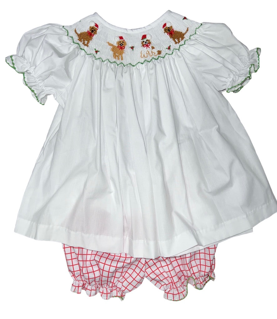 Red Check Christmas Puppies Bloomer Set