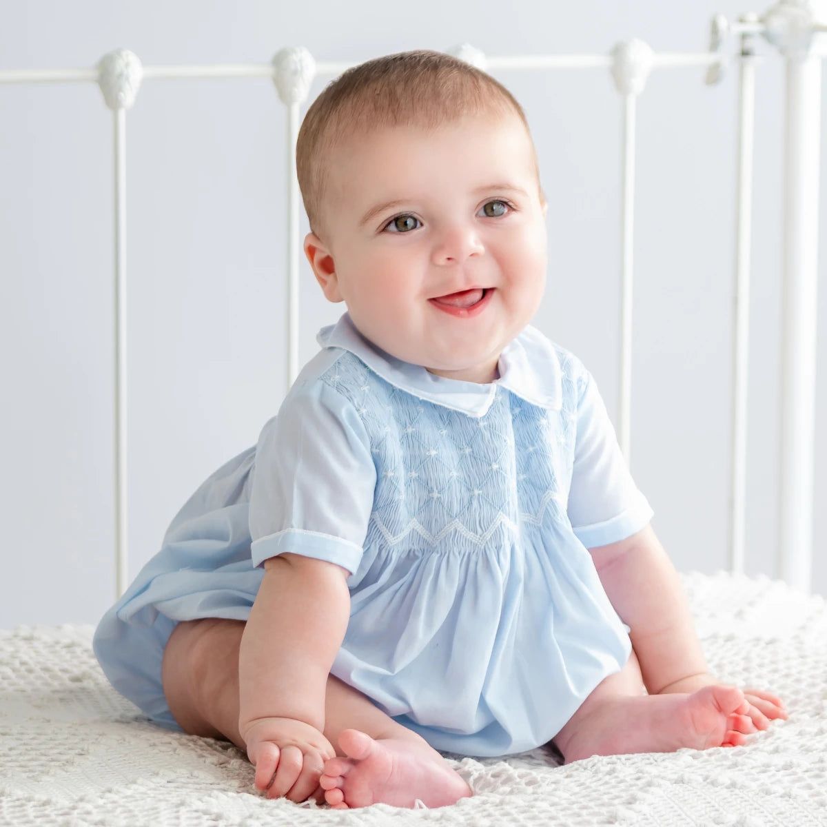 Feltman Brothers Diamond Smock Romper - Blue