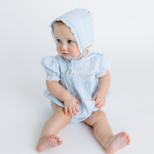 Feltman Brothers Floral Bullions & Lace Romper - Blue