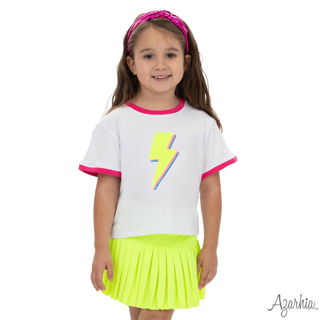Azarhia Sequin Lightning Bolt  White Tee