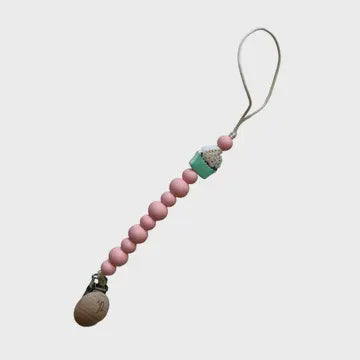 Three Hearts Grande Teether Toy Clip - Mint Cupcake
