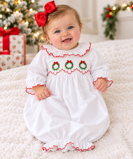 Petit Bebe Wreath Girls White Knit Sac - 0/3M