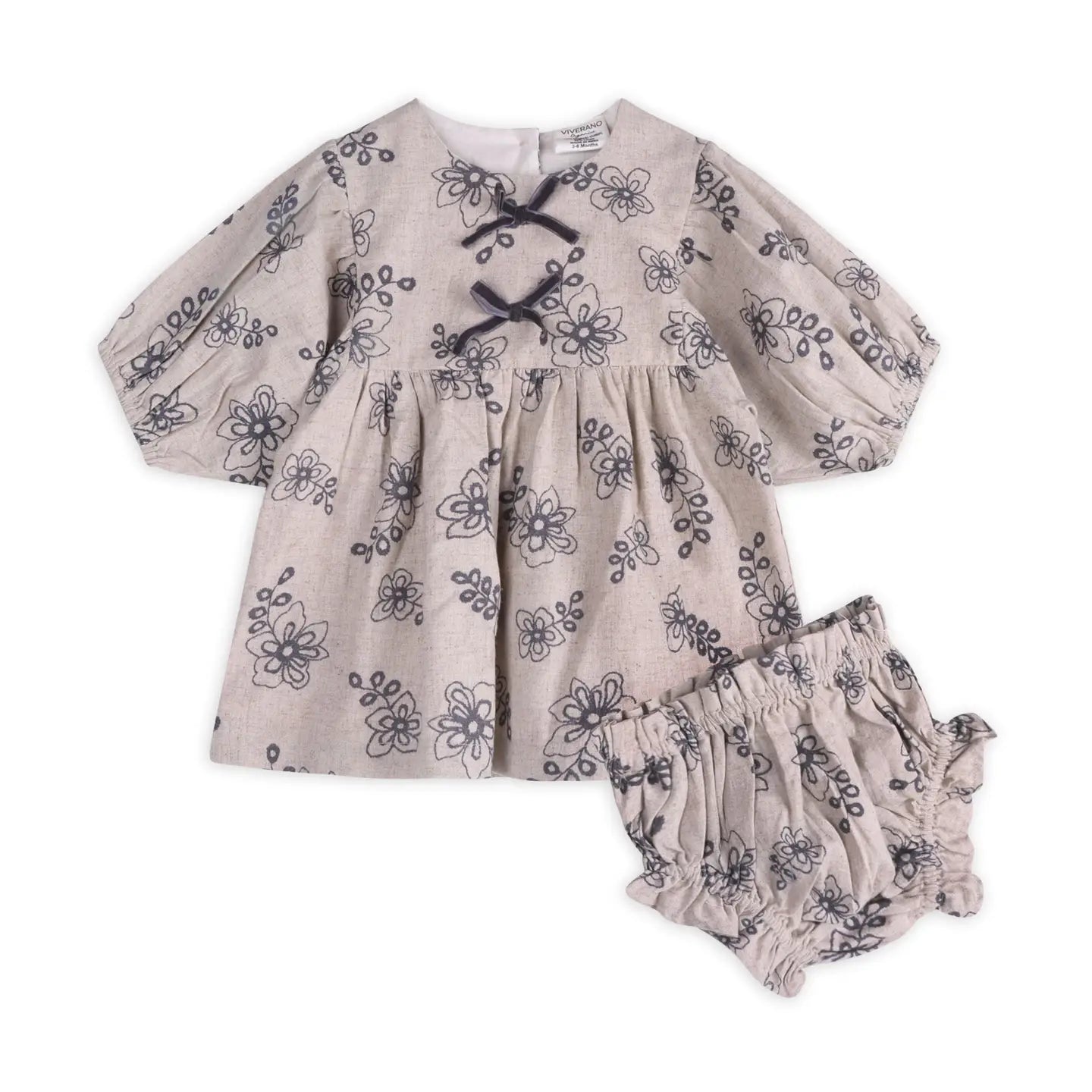 Viverano Theresa Floral Baby Dress With Bows & Bloomer Set