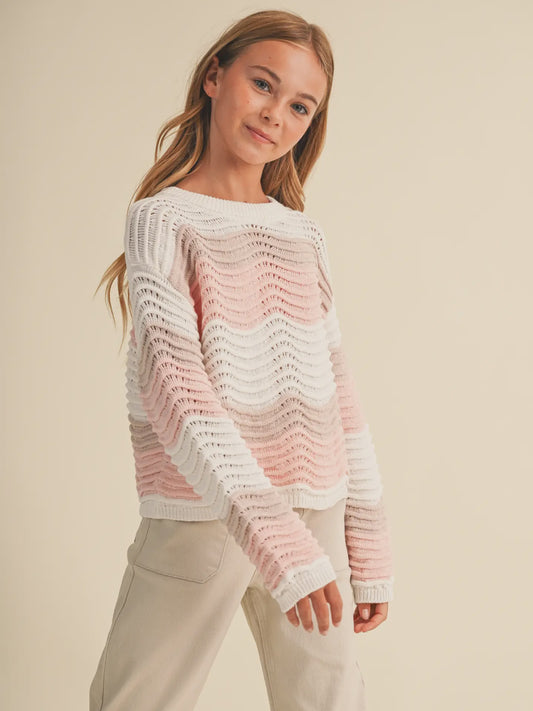 Heart & Arrow Crew Neck Wavy Rib Knit Pull Over