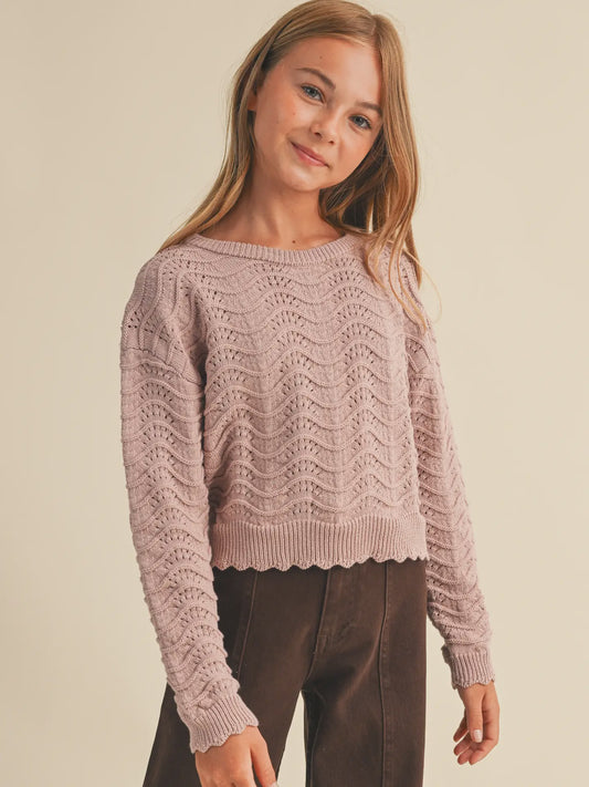 Heart & Arrow Wavy Knitwear Pullover Sweater - Mauve