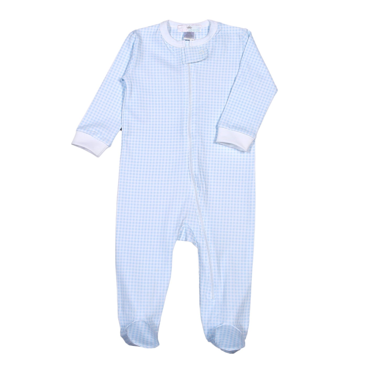 Baby Loren Blue Gingham Zipper Footie