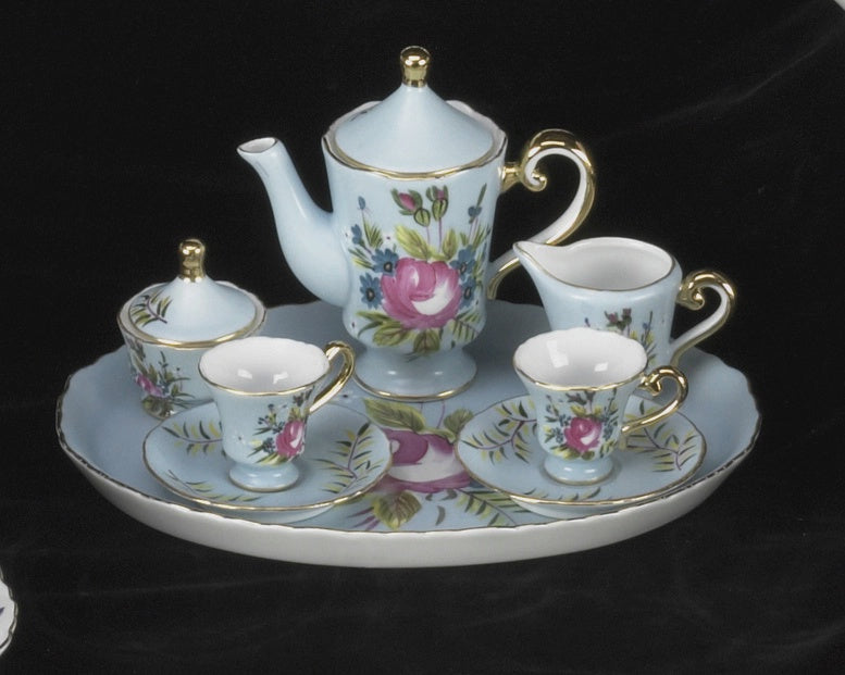AA Importing Mini Tea Set Blue & Pink Design