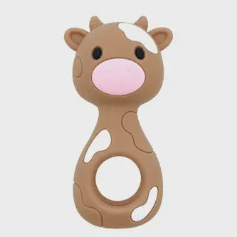 Three Hearts BPA All Silicone Cow Rattle - Coffee Brown