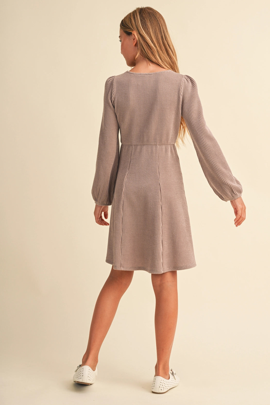 Heart & Arrow Knit Long Sleeve Dress - Mocha