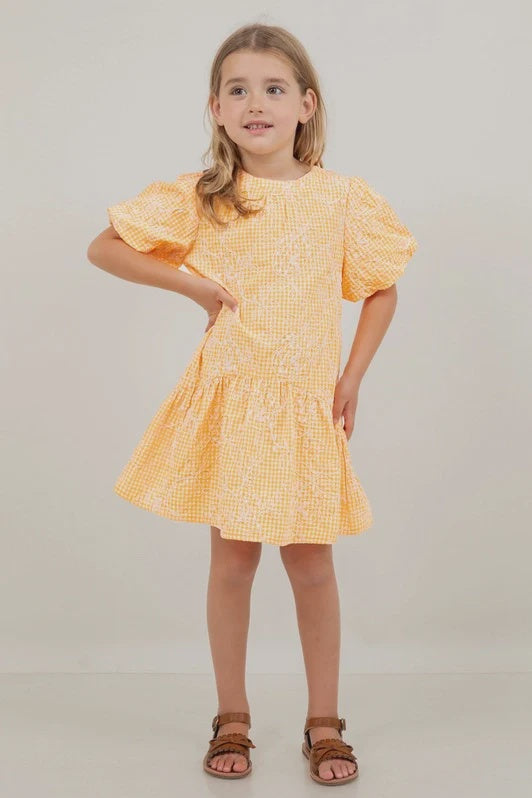 Voy Floral Embroidered Gingham Dress