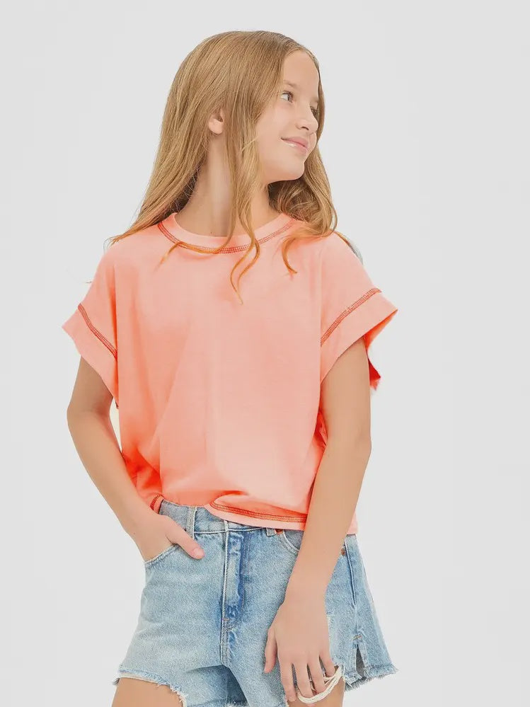 Good Girl Overlap Open Back Top - Neon Coral