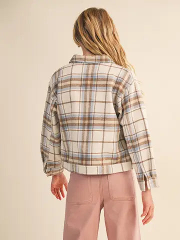 Heart & Arrow Short Shacket - Blue Plaid