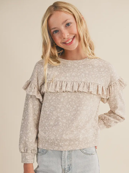 Heart & Arrow Beige Ruffle Print Sweatshirt