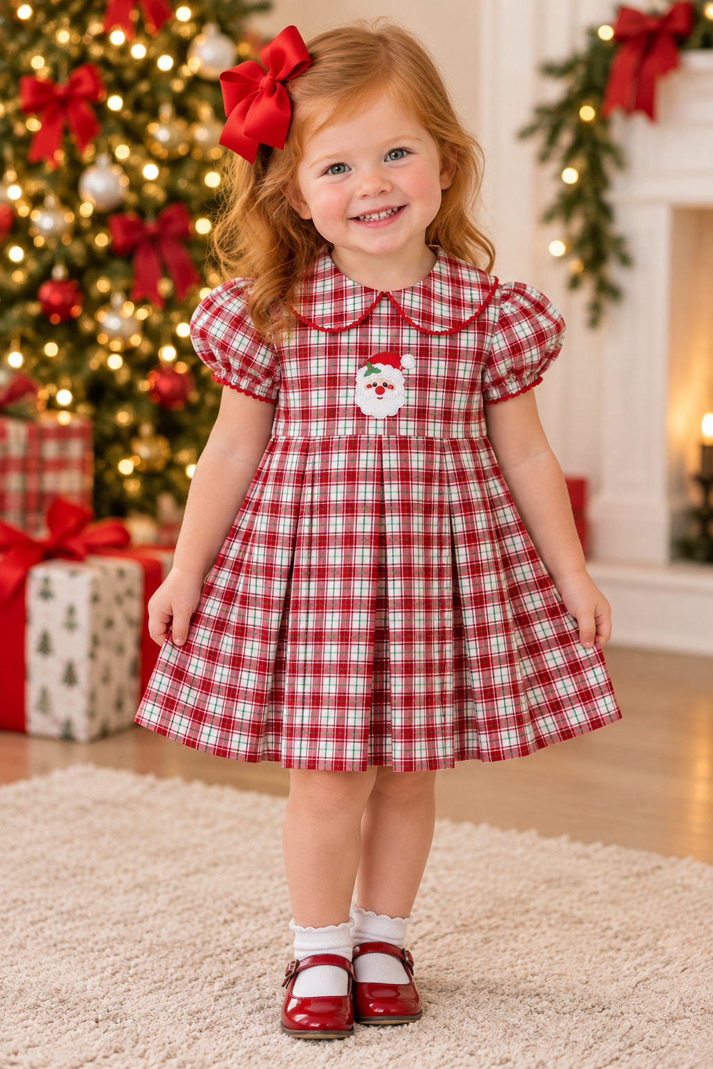 Delaney Christmas Plaid Dress with Santa