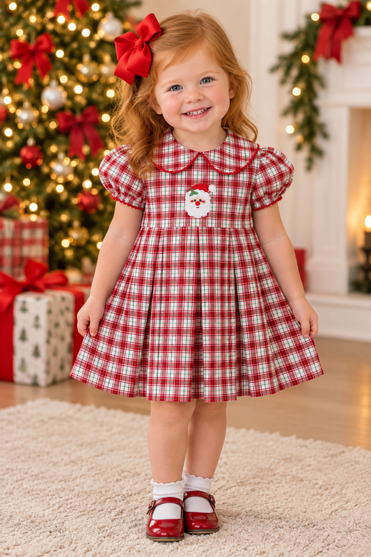 Delaney Christmas Plaid Dress with Santa