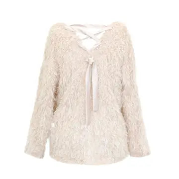 Truly Me Long Sleeve Textured Top w/back Lace-up Tie