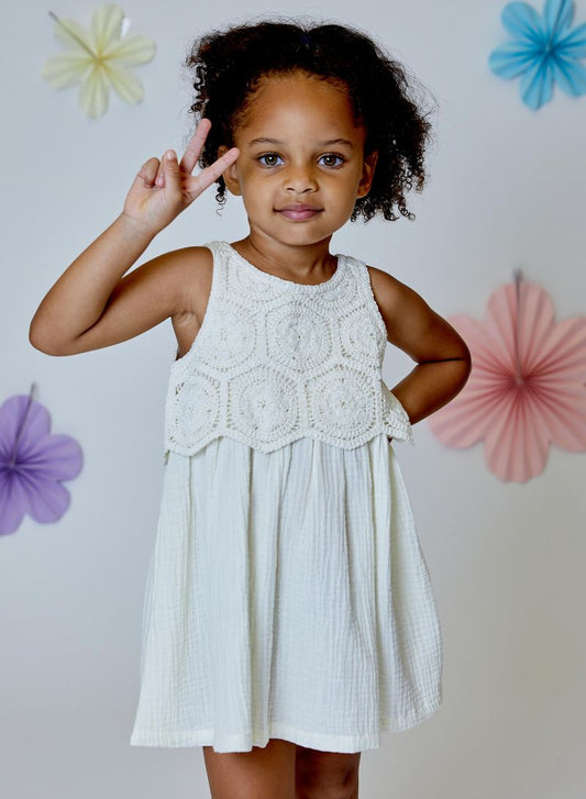 Design History Cream Crochet Bodice Dress