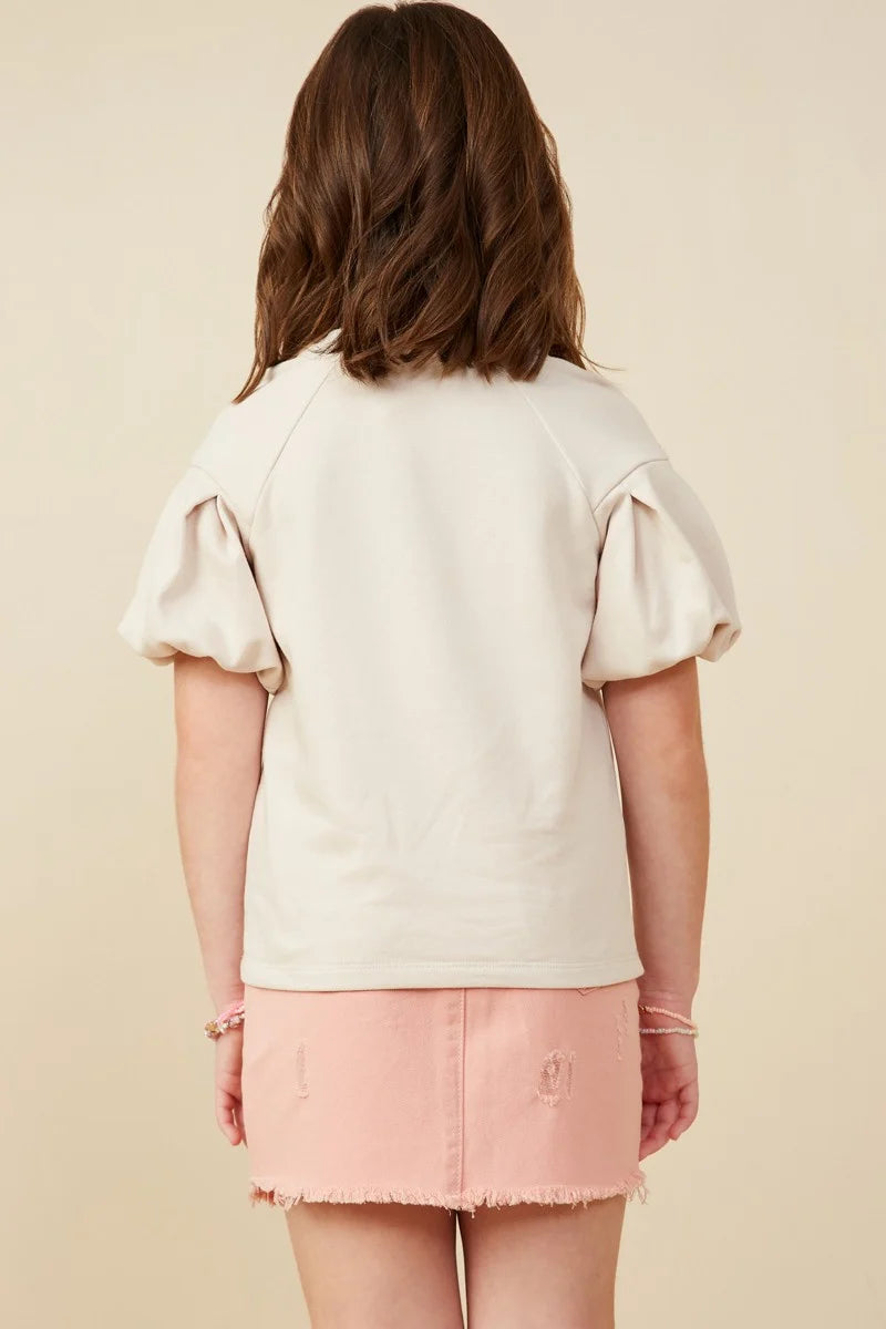 Hayden Girl French Terry Top - Beige