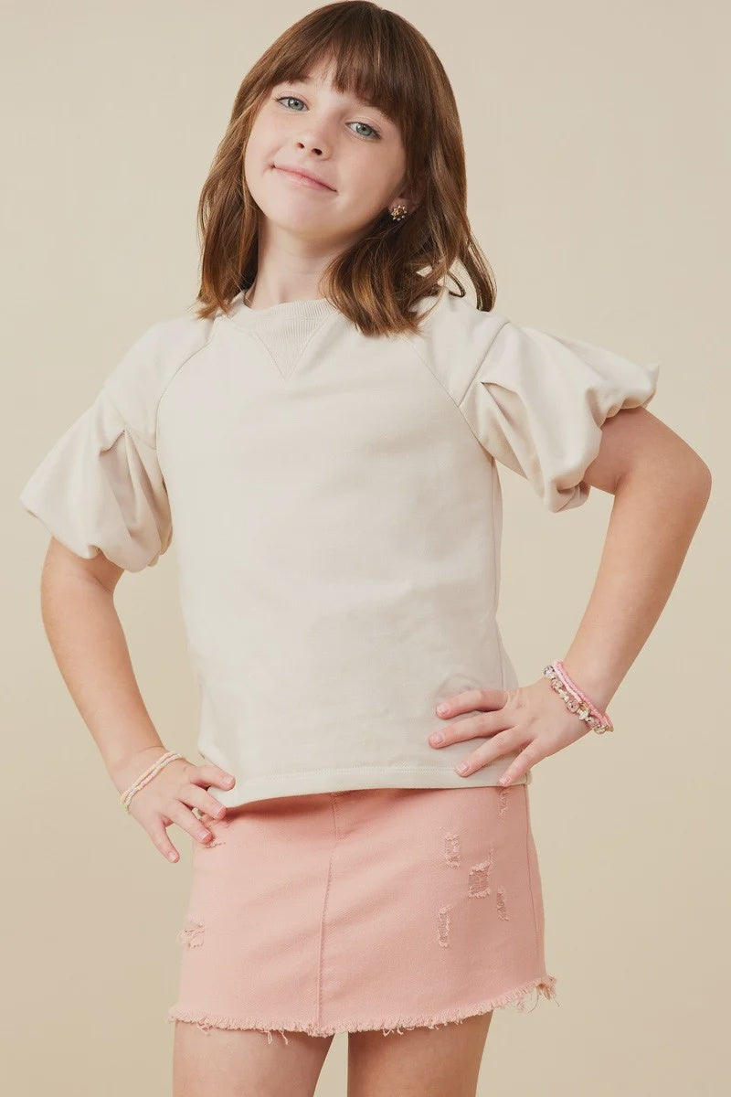 Hayden Girl French Terry Top - Beige