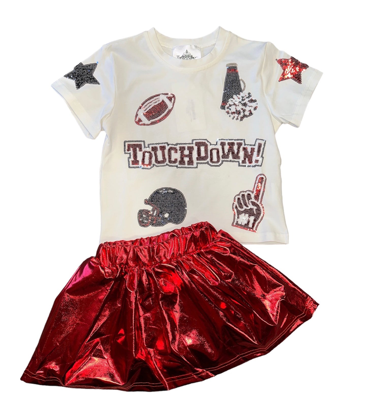 BC Red and Blue Football Collage Sequin Shirt