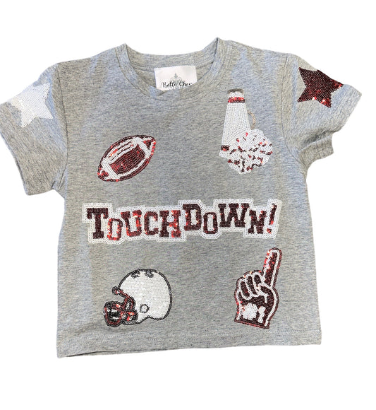 BC Maroon and White Football Collage Sequin Shirt