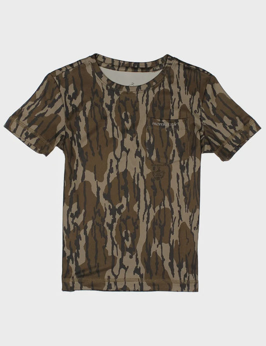 Properly Tied Boys Ravine SS Pocket Tee Mossy Oak Original Bottom