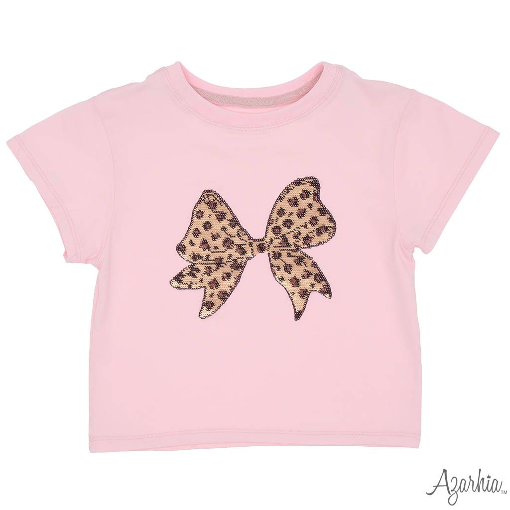Azarhia Leopard Sequin Bow on Pink Tee