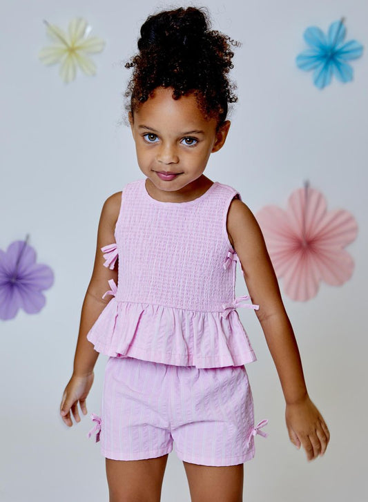 Design History Smocked Pink Short Set