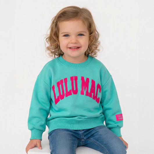 Lulu Mac Youth Puff Sweatshirt - Mint/Hot Pink