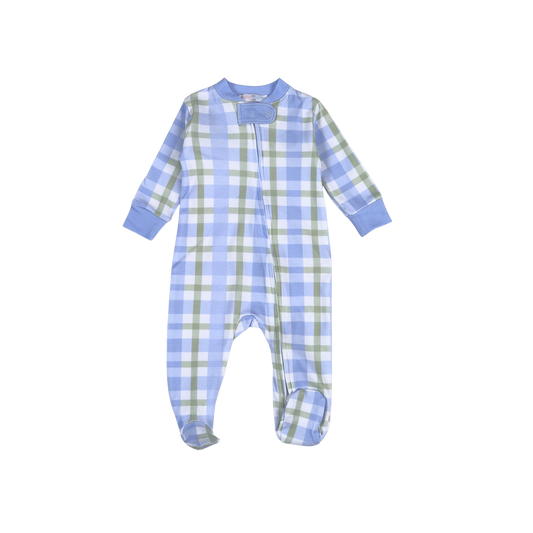 Baby Loren Blue Plaids  Jon Zipper Footie
