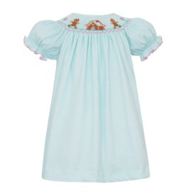 Petit Bebe Gingerbread House Aqua Knit S/S Dress