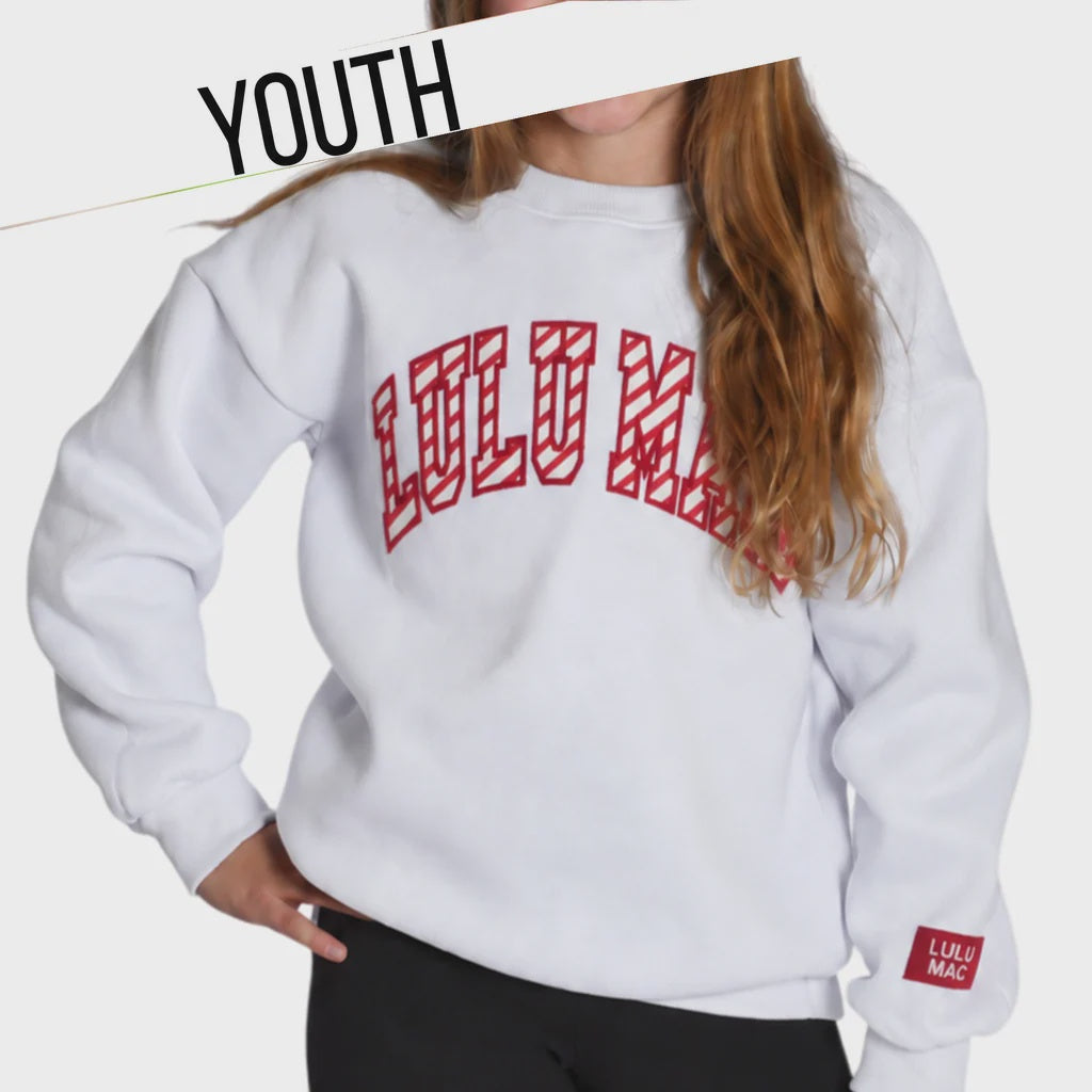 Lulu Mac Youth Candy Cane Sweatshirt - White